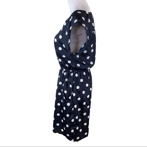 Gap Navy With White Polka Dots Short Sleeve Fit And Flare Dress, Size M - Picture 2 of 6